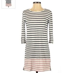 HEYTON Casual Striped Dress Women's XS 3/4 Sleeve Crew Neck Navy White Pink EUC